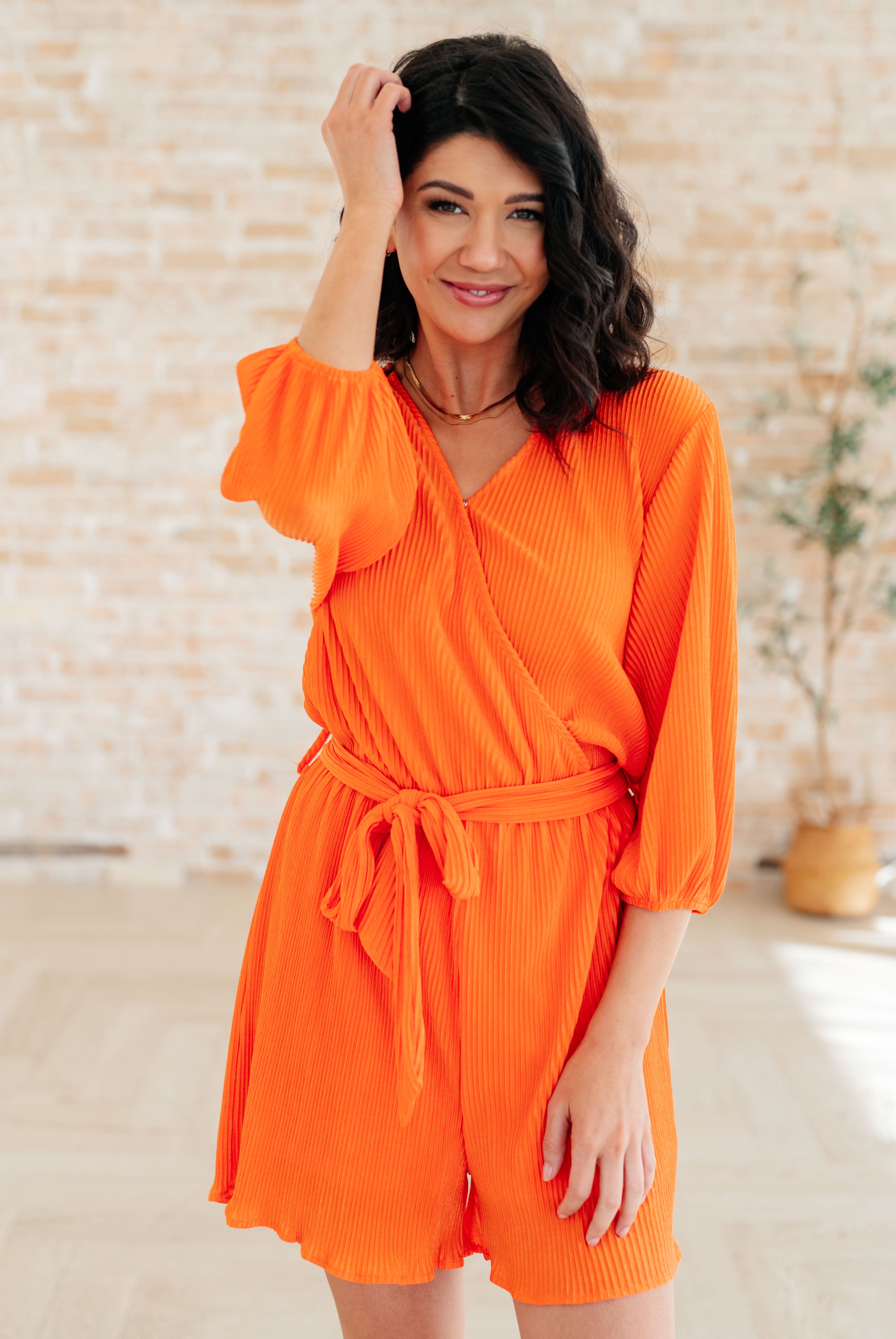 Roll With me Romper in Tangerine-Jumpsuits & Rompers-Ave Shops-Urban Threadz Boutique, Women's Fashion Boutique in Saugatuck, MI