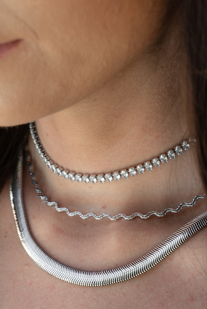 Liquid Herringbone Necklace in Silver-Necklace-The Sis Kiss®-Urban Threadz Boutique, Women's Fashion Boutique in Saugatuck, MI