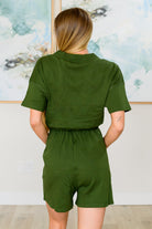 Short Sleeve V-Neck Romper in Army Green-Jumpsuits & Rompers-Ave Shops-Urban Threadz Boutique, Women's Fashion Boutique in Saugatuck, MI