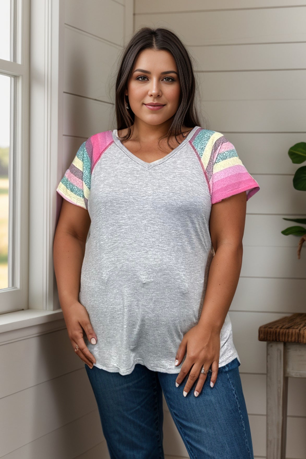 (06-05-24 Wednesday) Taste The Rainbow - Raglan-Short Sleeves-Boutique Simplified-Urban Threadz Boutique, Women's Fashion Boutique in Saugatuck, MI