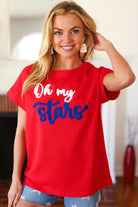 Oh My Stars Red Embroidered French Terry Dolman Top-Short Sleeves-Haptics-Urban Threadz Boutique, Women's Fashion Boutique in Saugatuck, MI