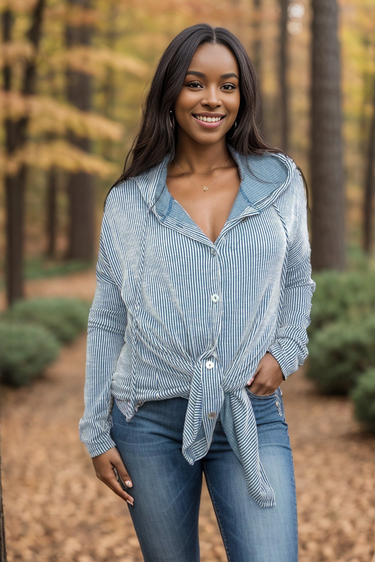 Trickling in Style - Button Down Hoodie-Jackets-Boutique Simplified-Urban Threadz Boutique, Women's Fashion Boutique in Saugatuck, MI