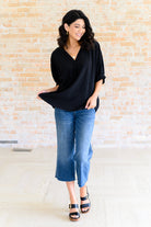 Up For Anything V-Neck Blouse in Black-Short Sleeves-Ave Shops-Urban Threadz Boutique, Women's Fashion Boutique in Saugatuck, MI