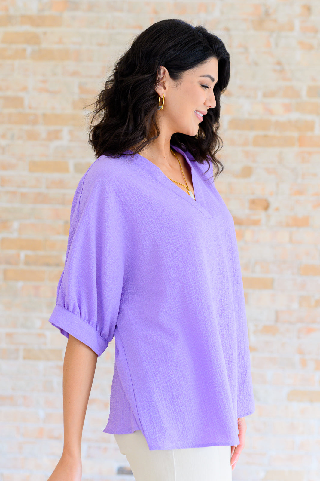 Up For Anything V-Neck Blouse in Lavender-Short Sleeves-Ave Shops-Urban Threadz Boutique, Women's Fashion Boutique in Saugatuck, MI