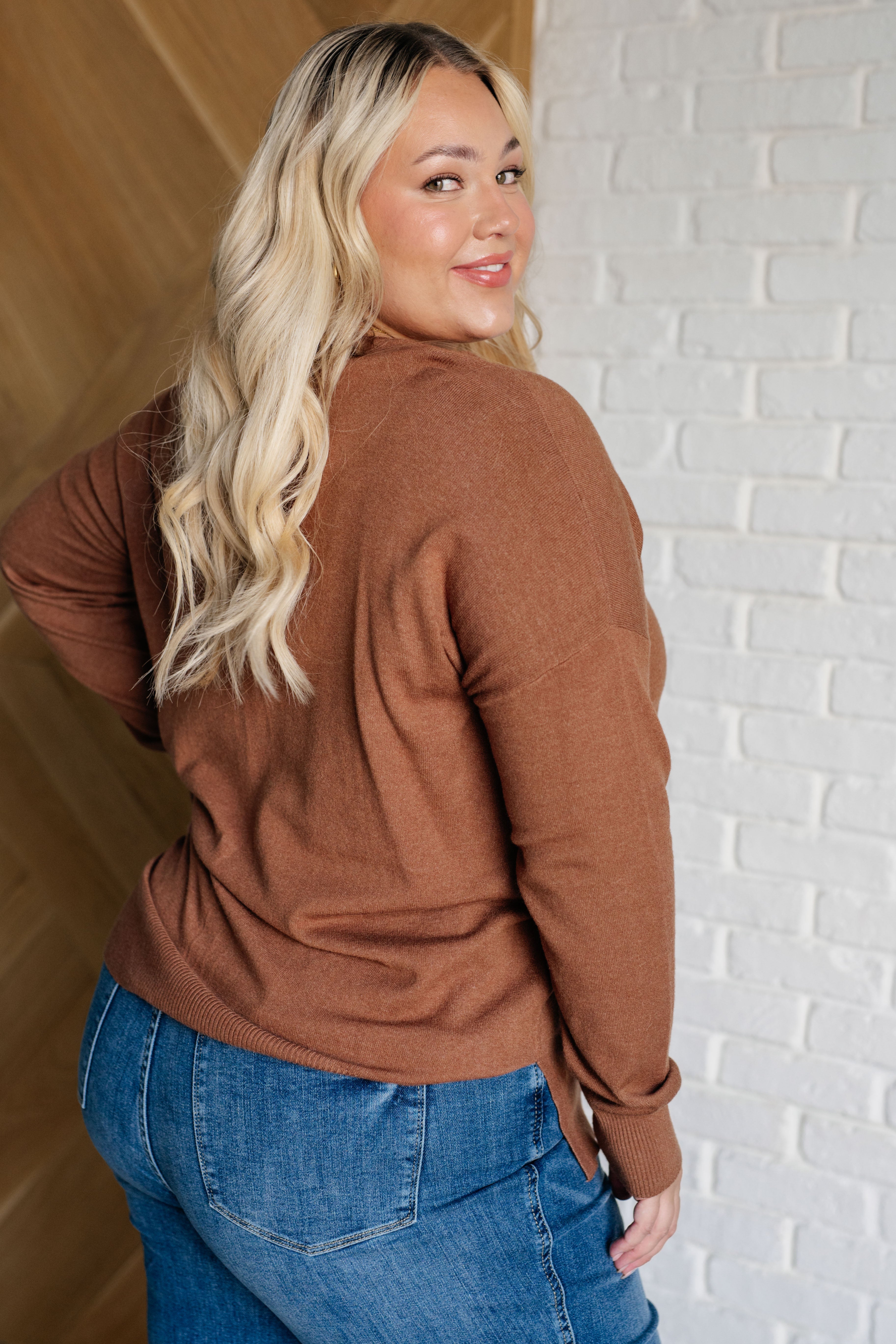 V-Neck Front Seam Sweater in Deep Camel-Sweaters-Ave Shops-Urban Threadz Boutique, Women's Fashion Boutique in Saugatuck, MI