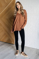 V-Neck Front Seam Sweater in Deep Camel-Sweaters-Ave Shops-Urban Threadz Boutique, Women's Fashion Boutique in Saugatuck, MI