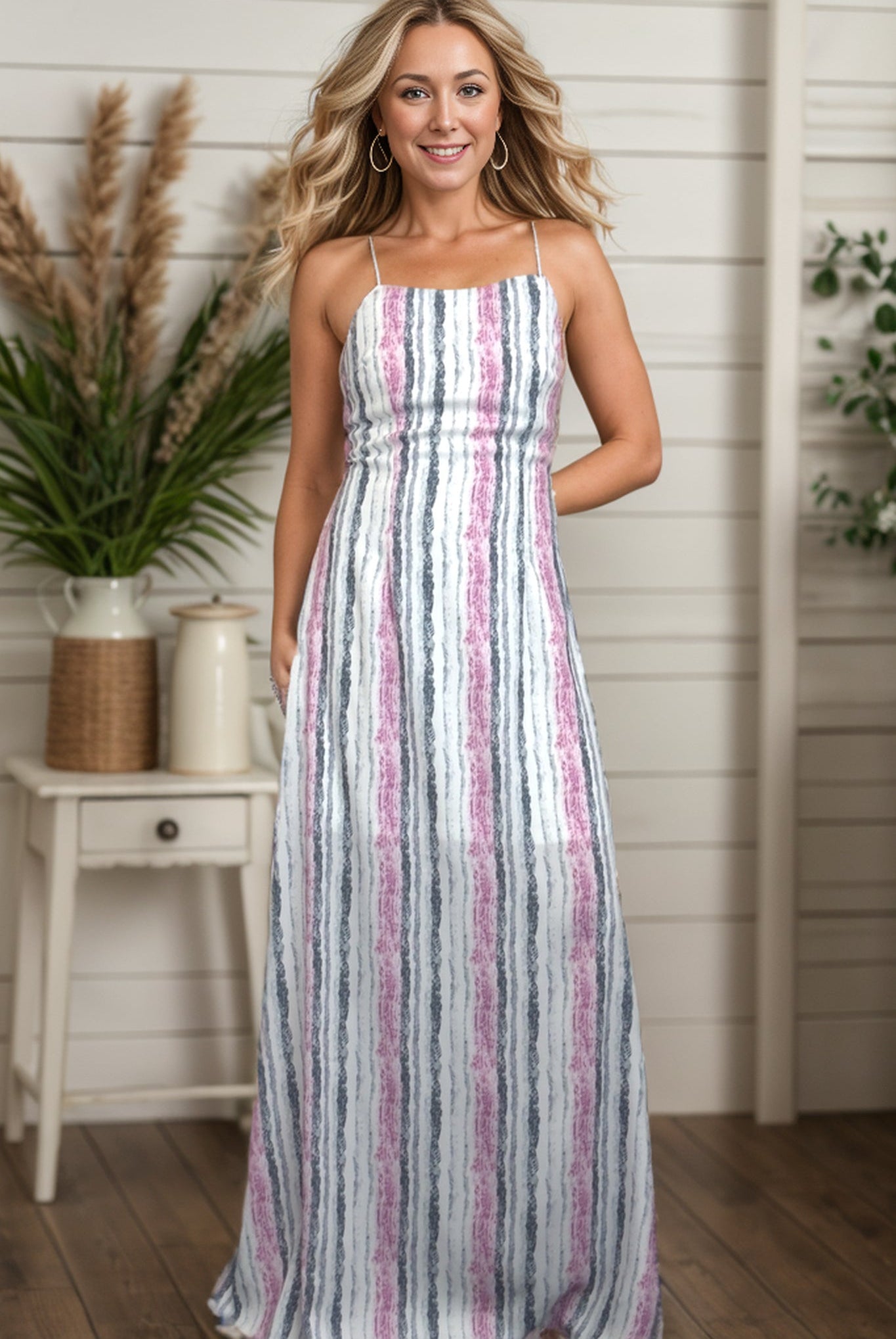 Watercolor Striped Maxi - Plum-Maxi Dresses-OOTD Boutique Simplified-Urban Threadz Boutique, Women's Fashion Boutique in Saugatuck, MI