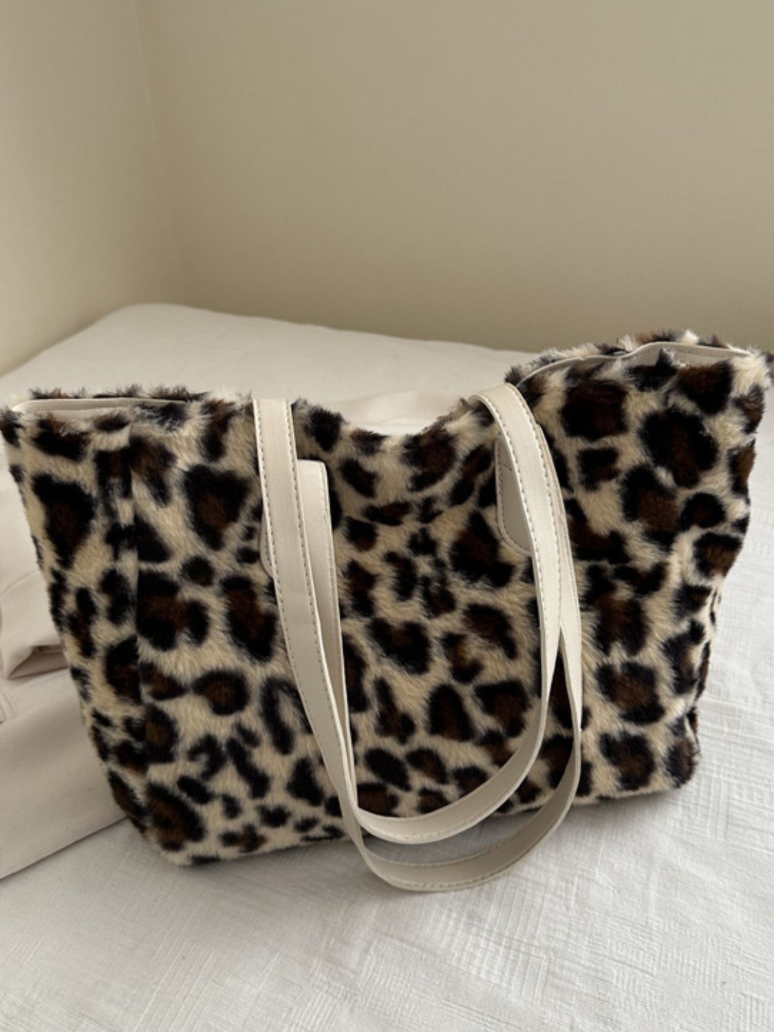 Leopard Fluff Tote Bag-Trendsi-Urban Threadz Boutique, Women's Fashion Boutique in Saugatuck, MI