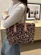 Leopard Fluff Tote Bag-Trendsi-Urban Threadz Boutique, Women's Fashion Boutique in Saugatuck, MI