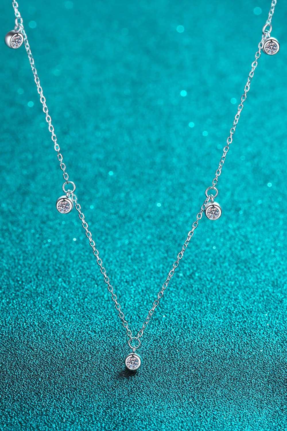 Moissanite Rhodium-Plated Necklace-Trendsi-Urban Threadz Boutique, Women's Fashion Boutique in Saugatuck, MI