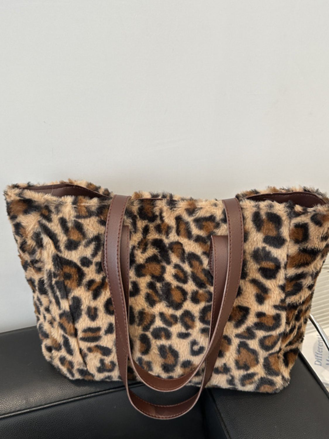 Leopard Fluff Tote Bag-Trendsi-Urban Threadz Boutique, Women's Fashion Boutique in Saugatuck, MI