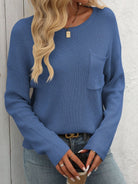 Mandy Round Neck Long Sleeve Sweater-Sweaters-Trendsi-Urban Threadz Boutique, Women's Fashion Boutique in Saugatuck, MI