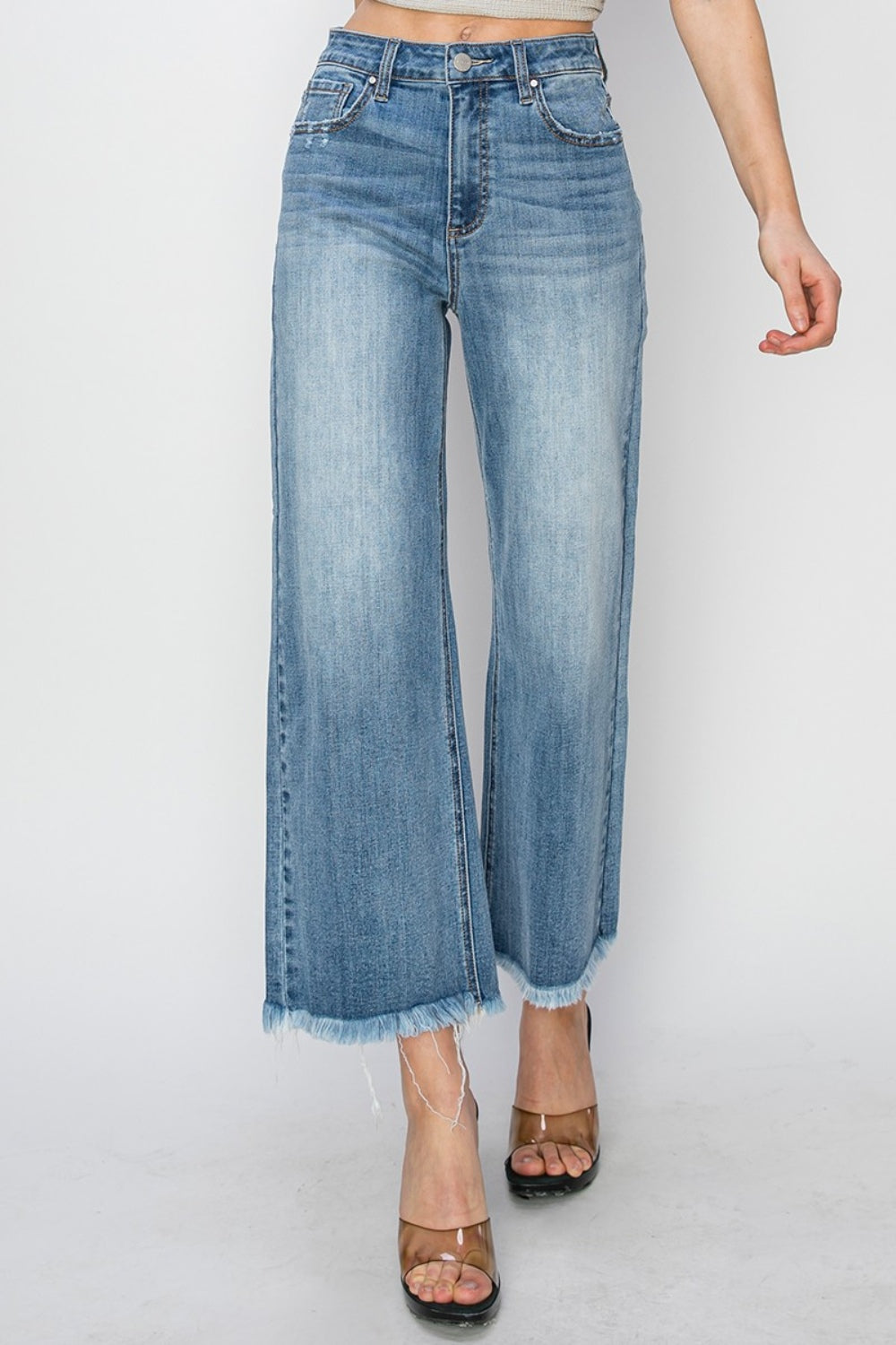 RISEN Raw Hem Cropped Wide Leg Jeans-JEANS-Trendsi-Urban Threadz Boutique, Women's Fashion Boutique in Saugatuck, MI