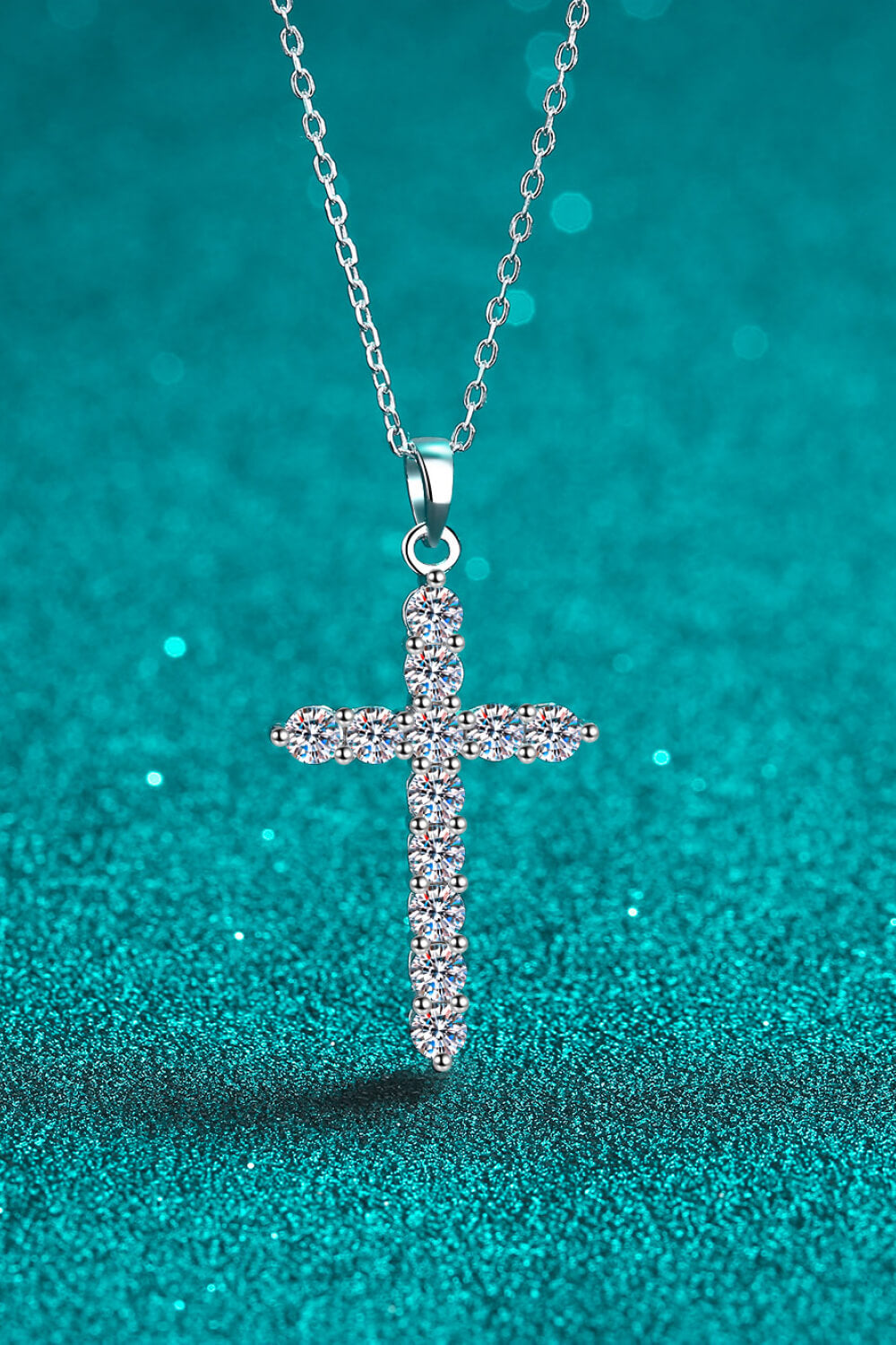 Moissanite Cross Pendant Chain Necklace-Trendsi-Urban Threadz Boutique, Women's Fashion Boutique in Saugatuck, MI