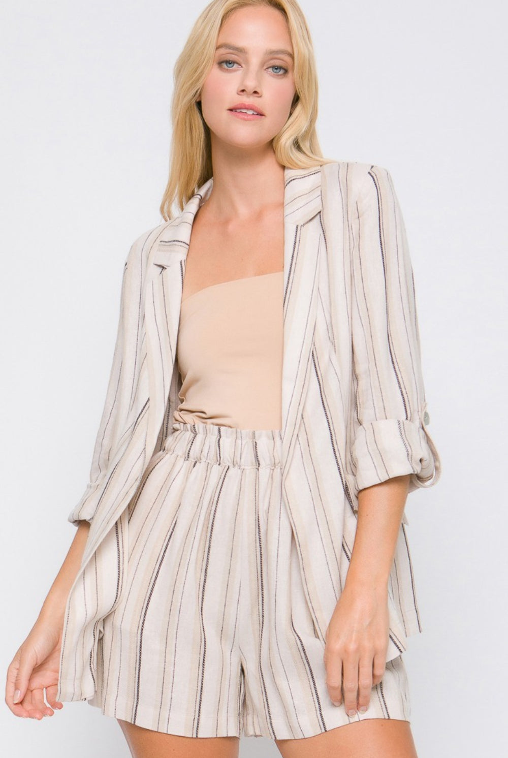 Love Tree Linen Woven Striped Blazer-Blazers-Trendsi-Urban Threadz Boutique, Women's Fashion Boutique in Saugatuck, MI