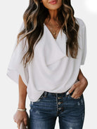 Full Size Cowl Neck Three-Quarter Sleeve Blouse-Trendsi-Urban Threadz Boutique, Women's Fashion Boutique in Saugatuck, MI
