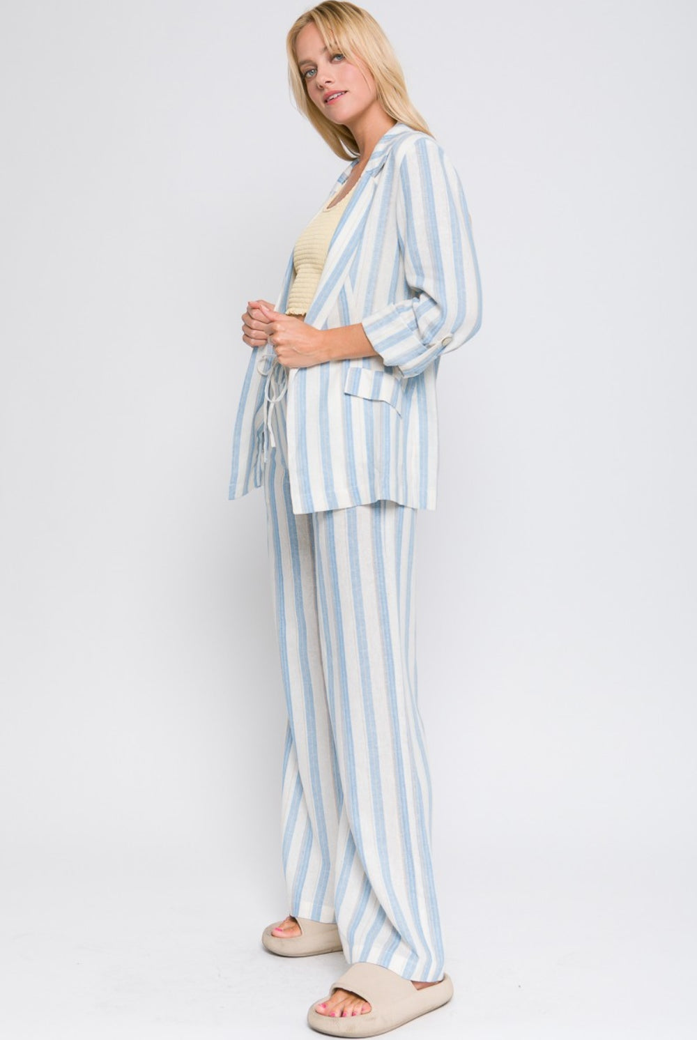 Love Tree Linen Woven Striped Blazer-Blazers-trendsi-Urban Threadz Boutique, Women's Fashion Boutique in Saugatuck, MI