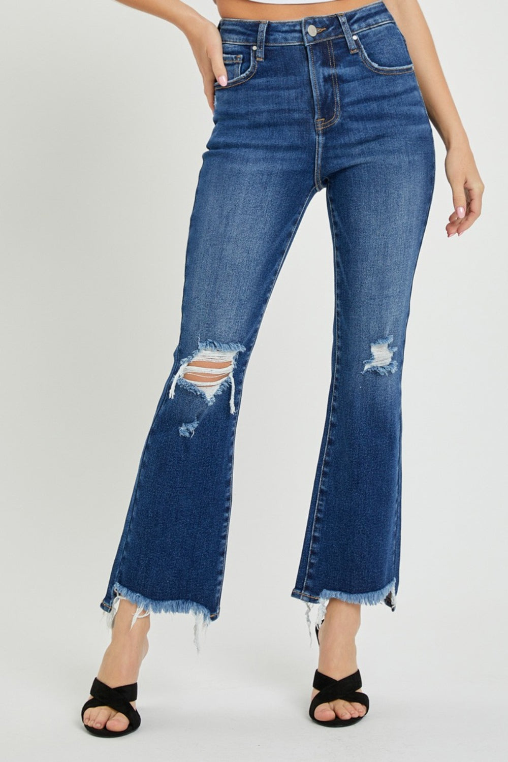 RISEN High Rise Distressed Crop Flare Jeans-JEANS-Trendsi-Urban Threadz Boutique, Women's Fashion Boutique in Saugatuck, MI