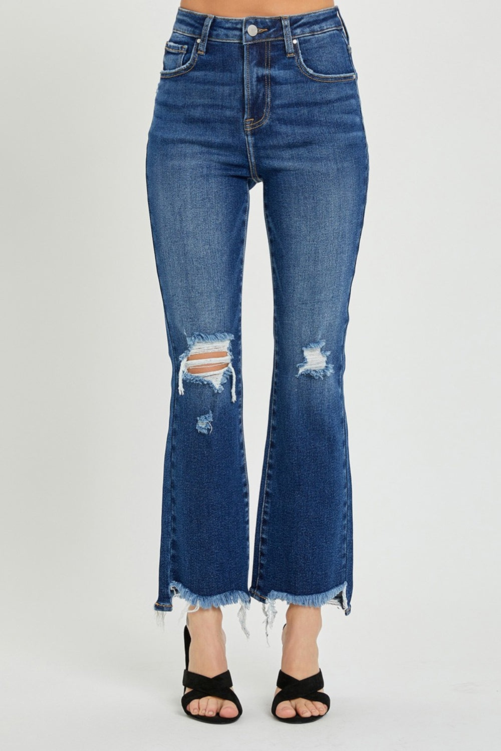 RISEN High Rise Distressed Crop Flare Jeans-JEANS-Trendsi-Urban Threadz Boutique, Women's Fashion Boutique in Saugatuck, MI