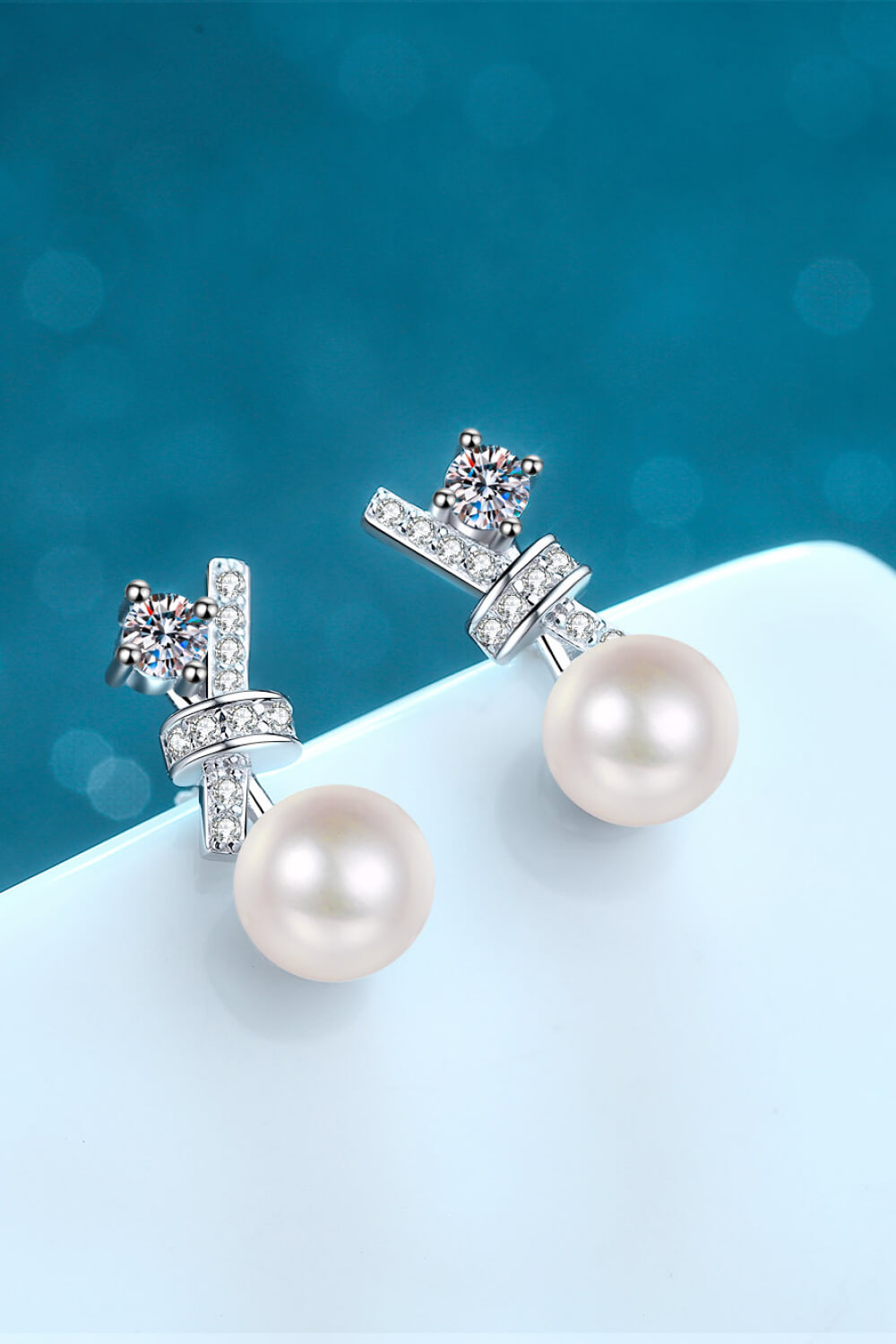 Pearl Moissanite Stud Earrings-Trendsi-Urban Threadz Boutique, Women's Fashion Boutique in Saugatuck, MI