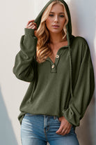 Double Take Full Size Half Button Long Sleeve Hoodie-Long Sleeves-Trendsi-Urban Threadz Boutique, Women's Fashion Boutique in Saugatuck, MI