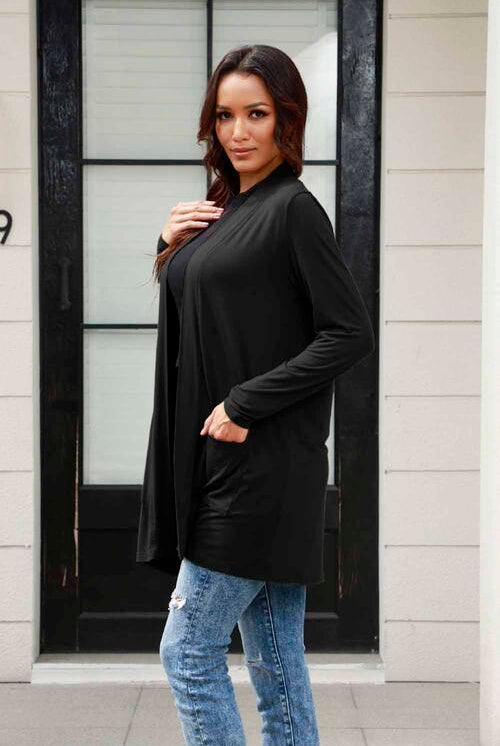 Basic Bae Full Size Open Front Long Sleeve Cardigan with Pockets-Cardigans-Trendsi-Urban Threadz Boutique, Women's Fashion Boutique in Saugatuck, MI