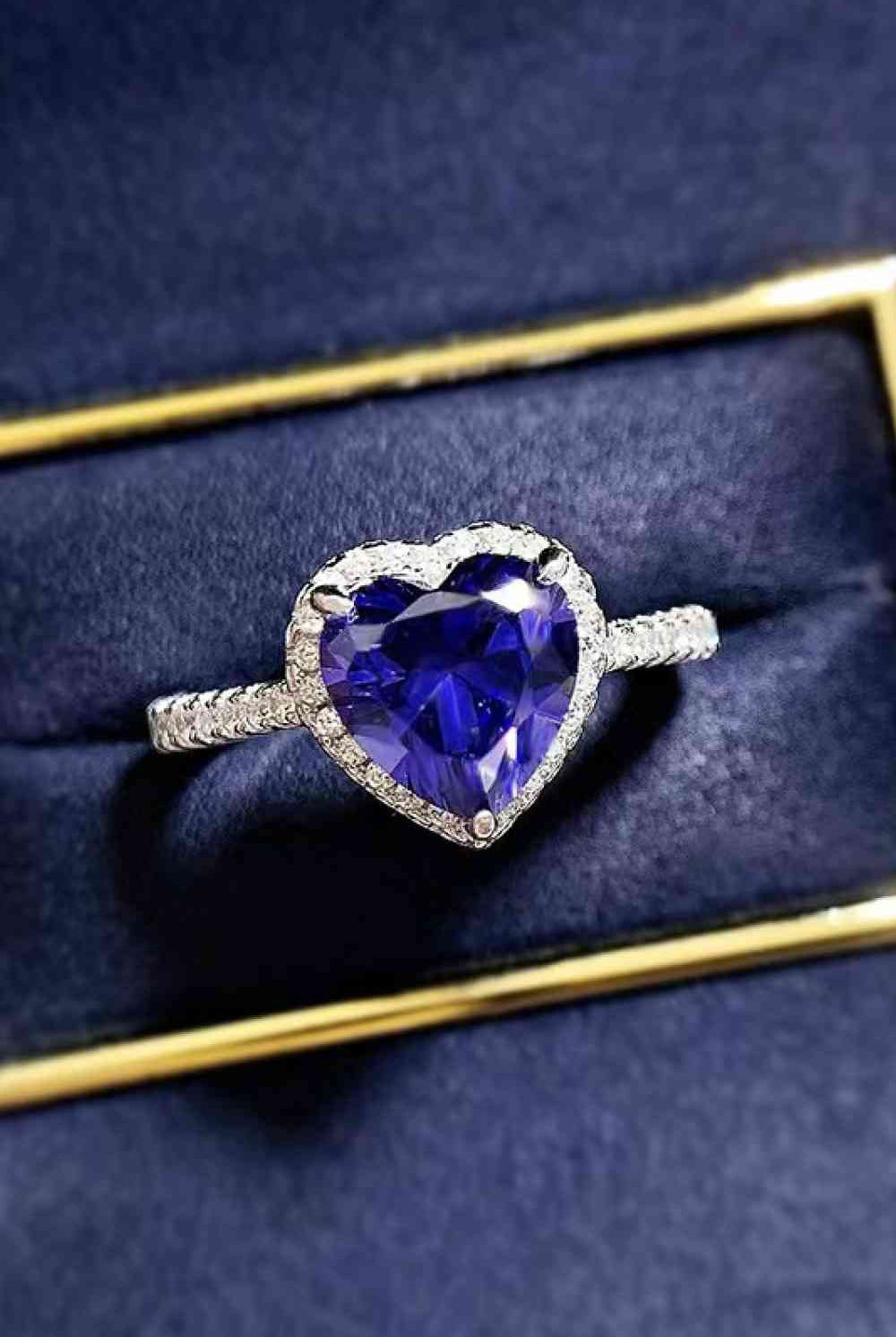 2 Carat Moissanite Heart-Shaped Side Stone Ring-Trendsi-Urban Threadz Boutique, Women's Fashion Boutique in Saugatuck, MI
