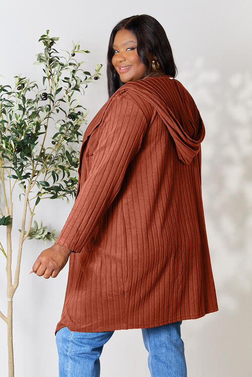 Basic Bae Full Size Hooded Sweater Cardigan-Cardigans-Trendsi-Urban Threadz Boutique, Women's Fashion Boutique in Saugatuck, MI