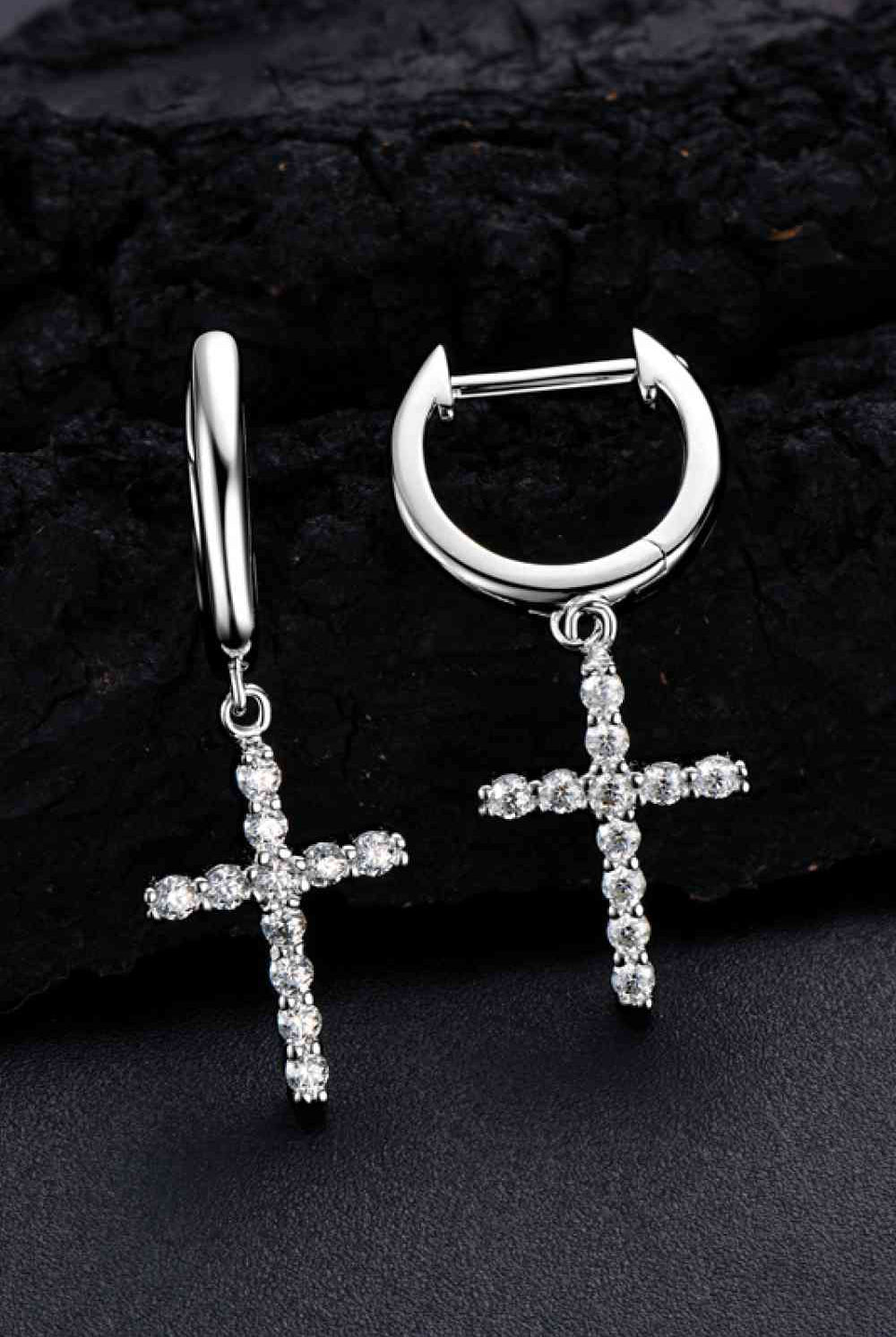 925 Sterling Silver Moissanite Cross Earrings-Earrings-Trendsi-Urban Threadz Boutique, Women's Fashion Boutique in Saugatuck, MI
