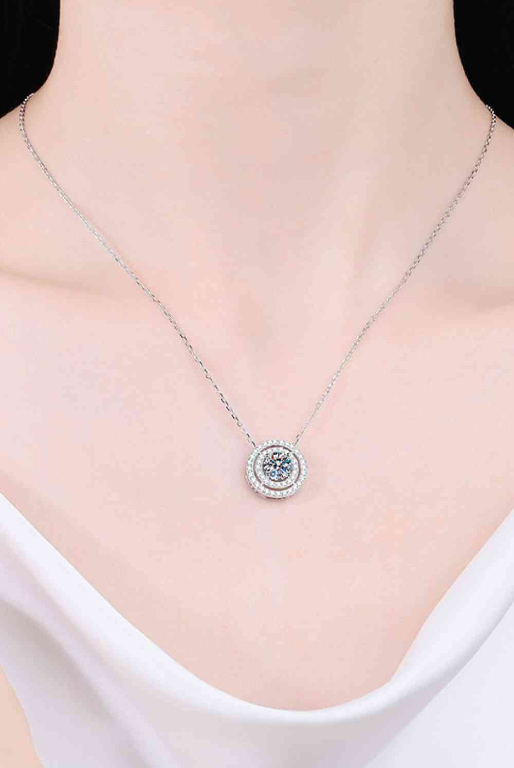 Moissanite Round Pendant Rhodium-Plated Necklace-Necklaces-Trendsi-Urban Threadz Boutique, Women's Fashion Boutique in Saugatuck, MI