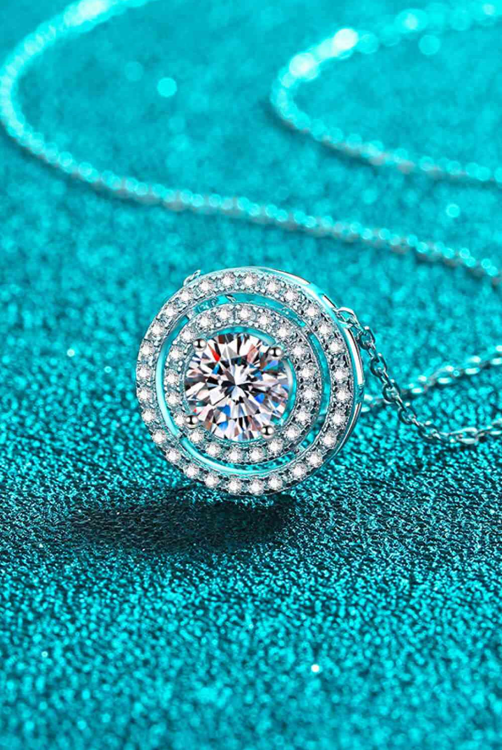 Moissanite Round Pendant Rhodium-Plated Necklace-Necklaces-Trendsi-Urban Threadz Boutique, Women's Fashion Boutique in Saugatuck, MI