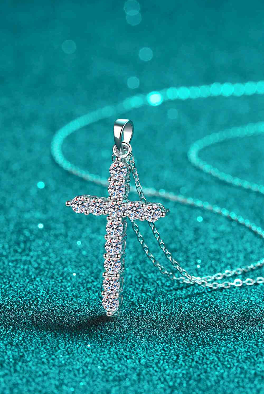 Adored 925 Sterling Silver Cross Moissanite Necklace-Necklaces-Trendsi-Urban Threadz Boutique, Women's Fashion Boutique in Saugatuck, MI