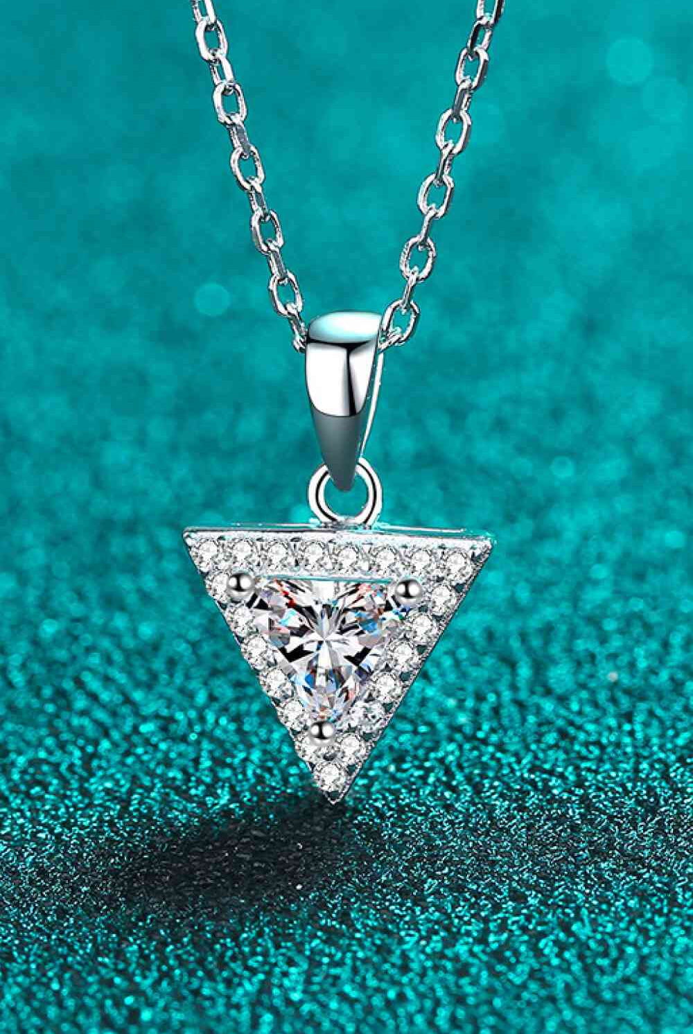 925 Sterling Silver Triangle Moissanite Pendant Necklace-Necklaces-Trendsi-Urban Threadz Boutique, Women's Fashion Boutique in Saugatuck, MI