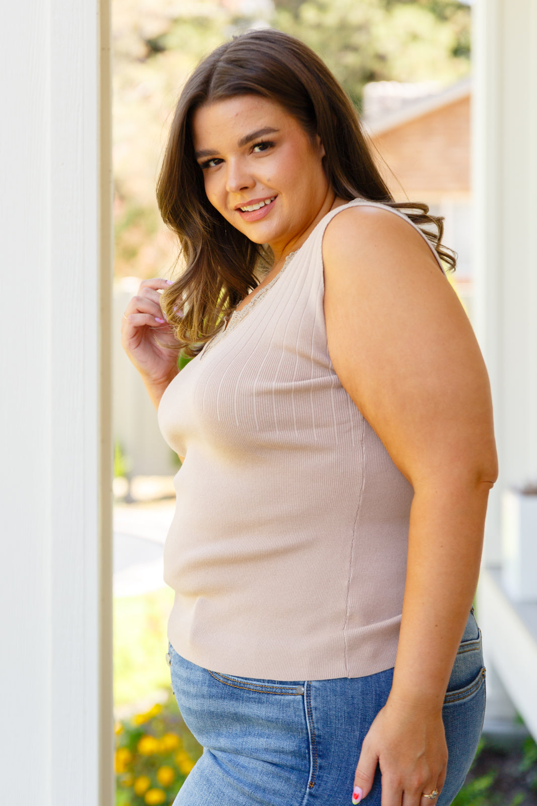 I Can Love You Better Lace Tank in Taupe-Tank Tops-Ave Shops-Urban Threadz Boutique, Women's Fashion Boutique in Saugatuck, MI