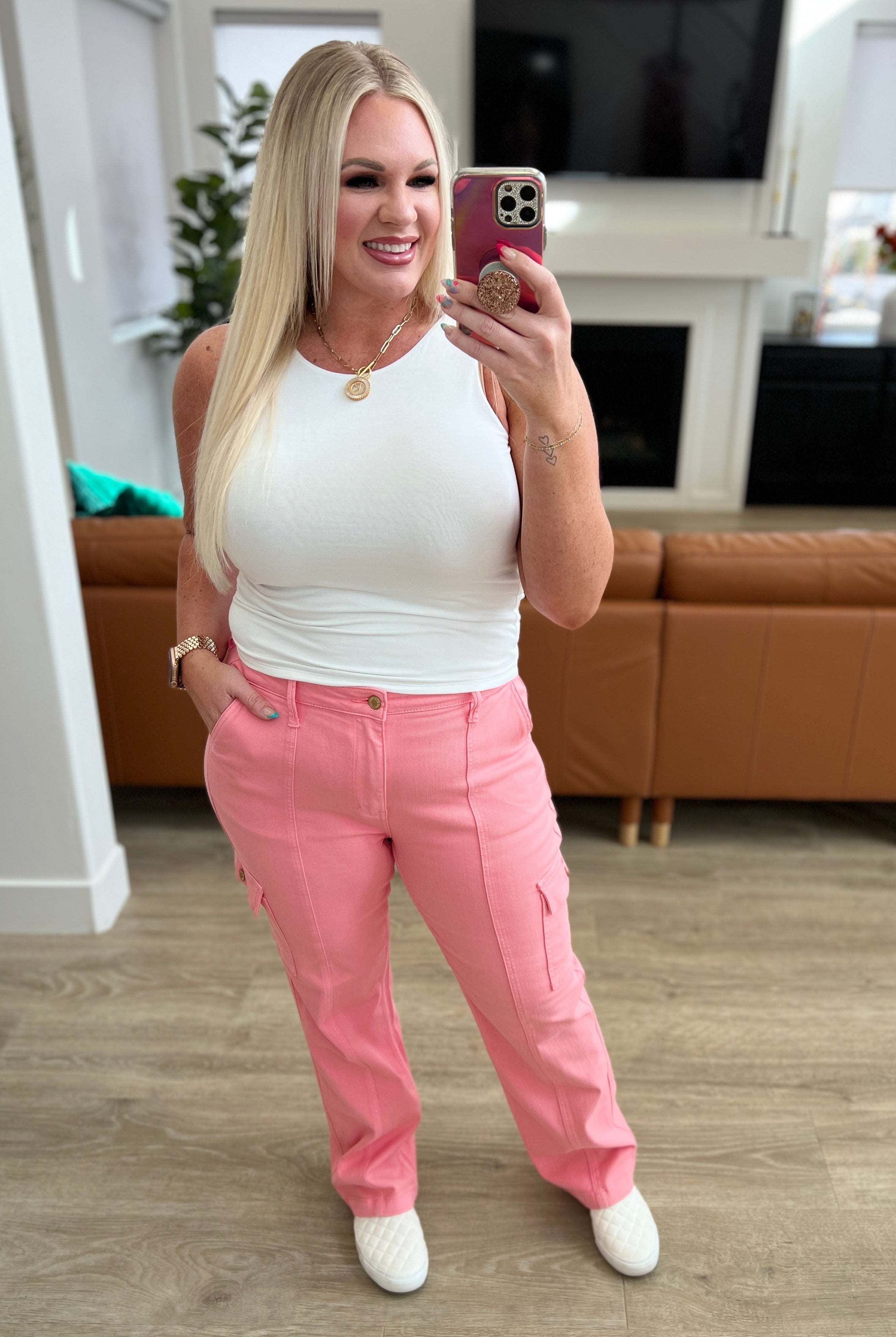 Peggy High Rise Cargo Straight Jeans in Pink-Jeans-Ave Shops-Urban Threadz Boutique, Women's Fashion Boutique in Saugatuck, MI