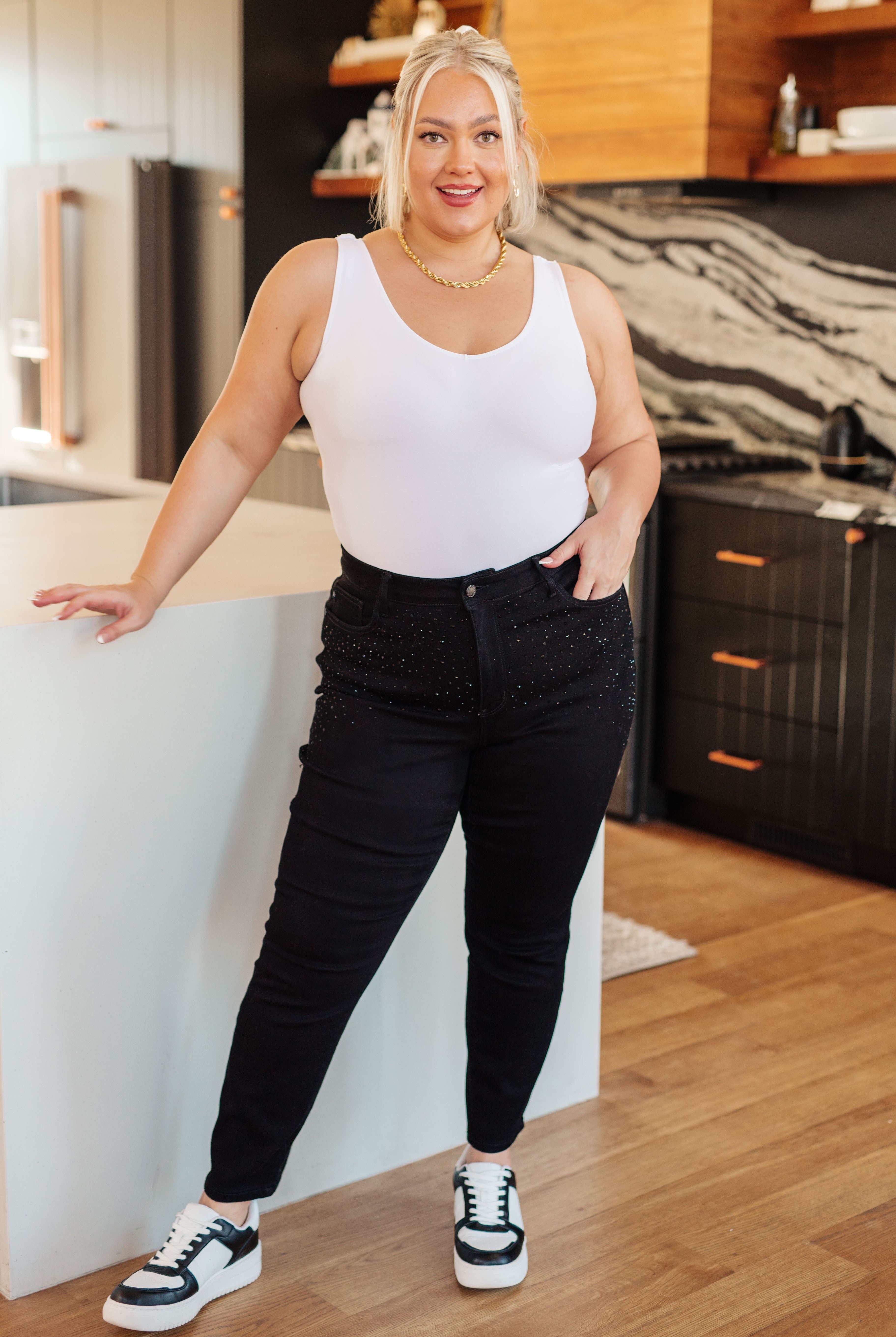 Reese Rhinestone Slim Fit Jeans in Black-Jeans-Ave Shops-Urban Threadz Boutique, Women's Fashion Boutique in Saugatuck, MI