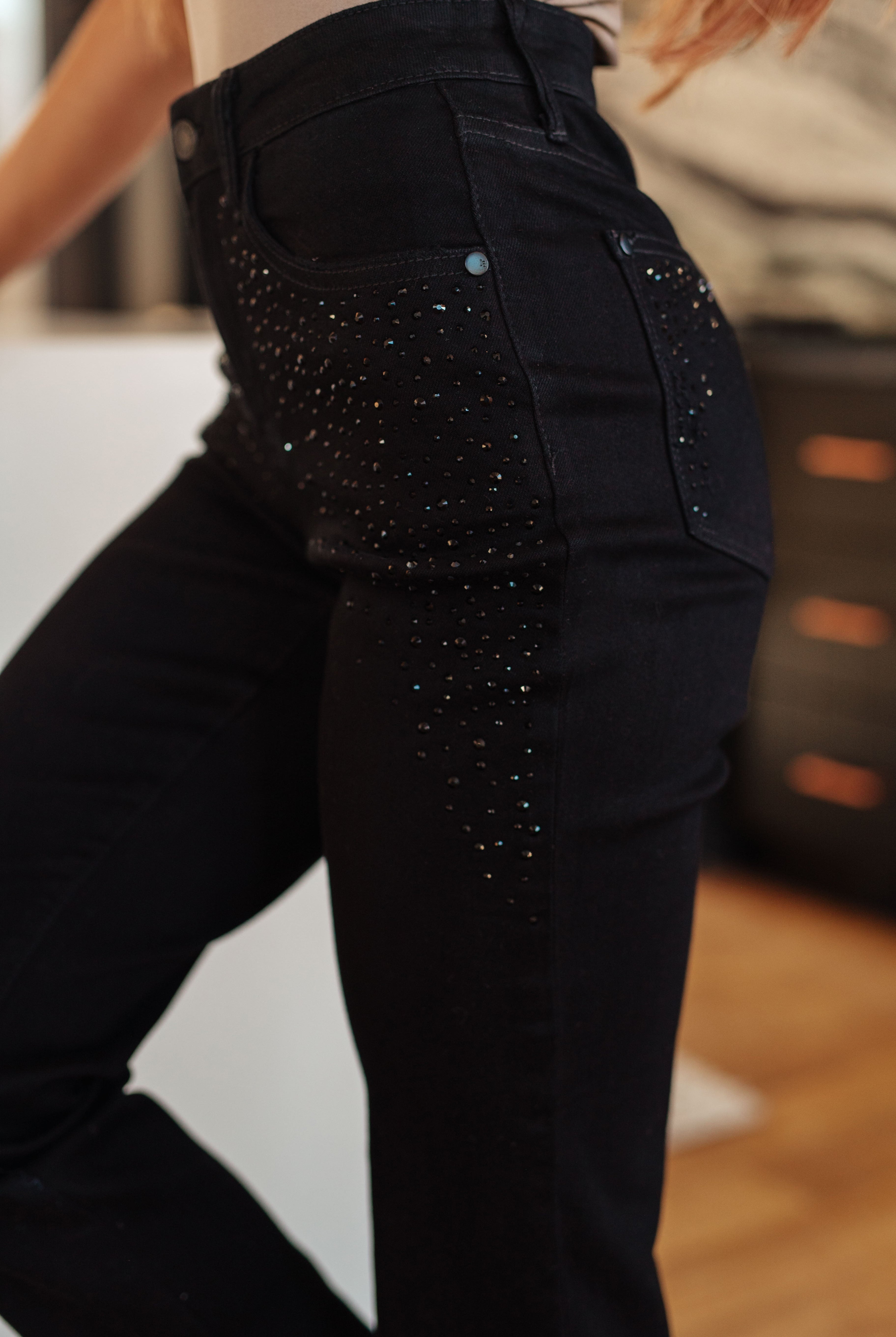 Reese Rhinestone Slim Fit Jeans in Black-Jeans-Ave Shops-Urban Threadz Boutique, Women's Fashion Boutique in Saugatuck, MI