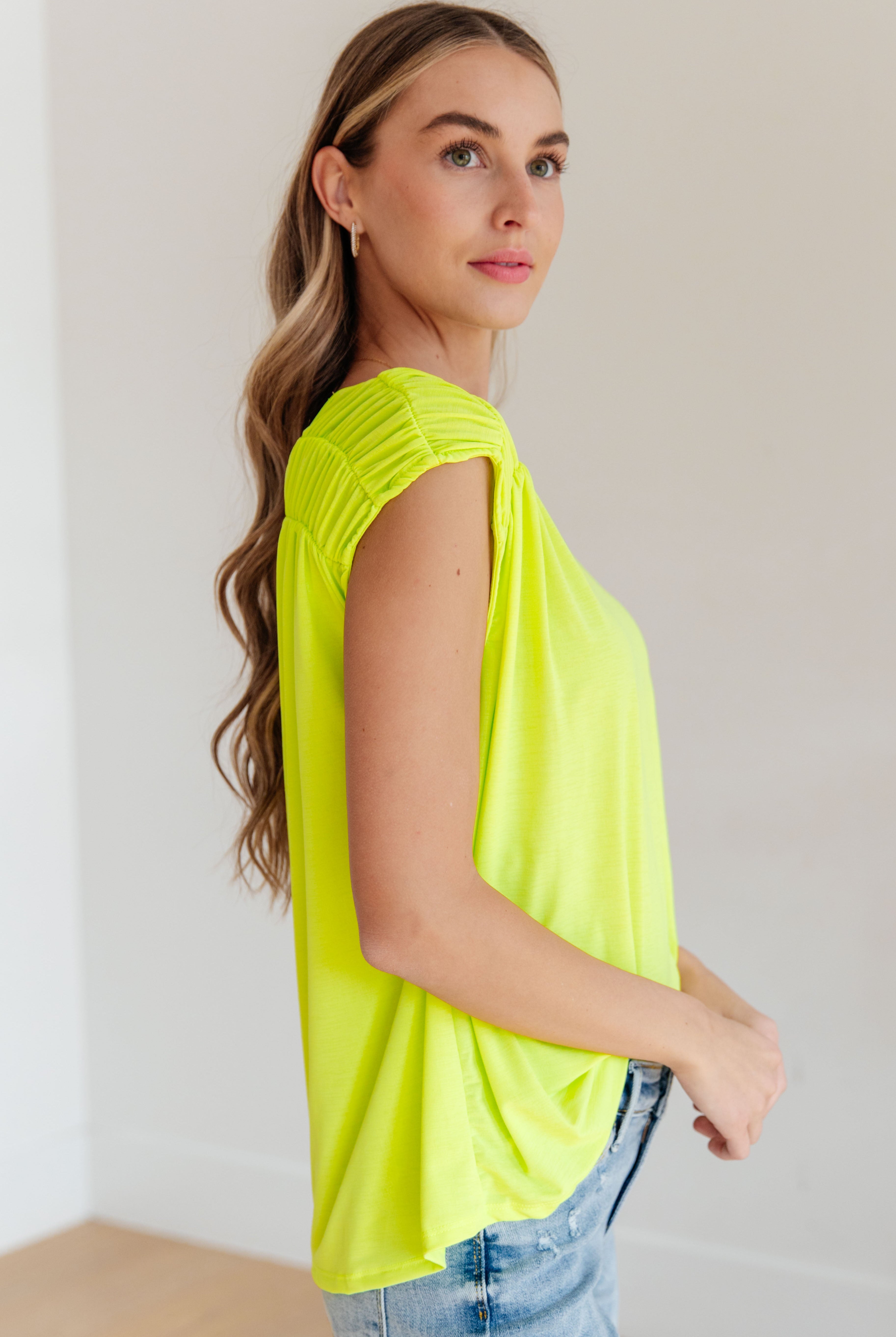 Ruched Cap Sleeve Top in Neon Green-Womens-Ave Shops-Urban Threadz Boutique, Women's Fashion Boutique in Saugatuck, MI