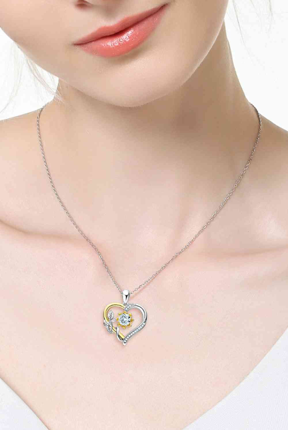Two-Tone 1 Carat Moissanite Heart Pendant Necklace-Necklaces-Trendsi-Urban Threadz Boutique, Women's Fashion Boutique in Saugatuck, MI