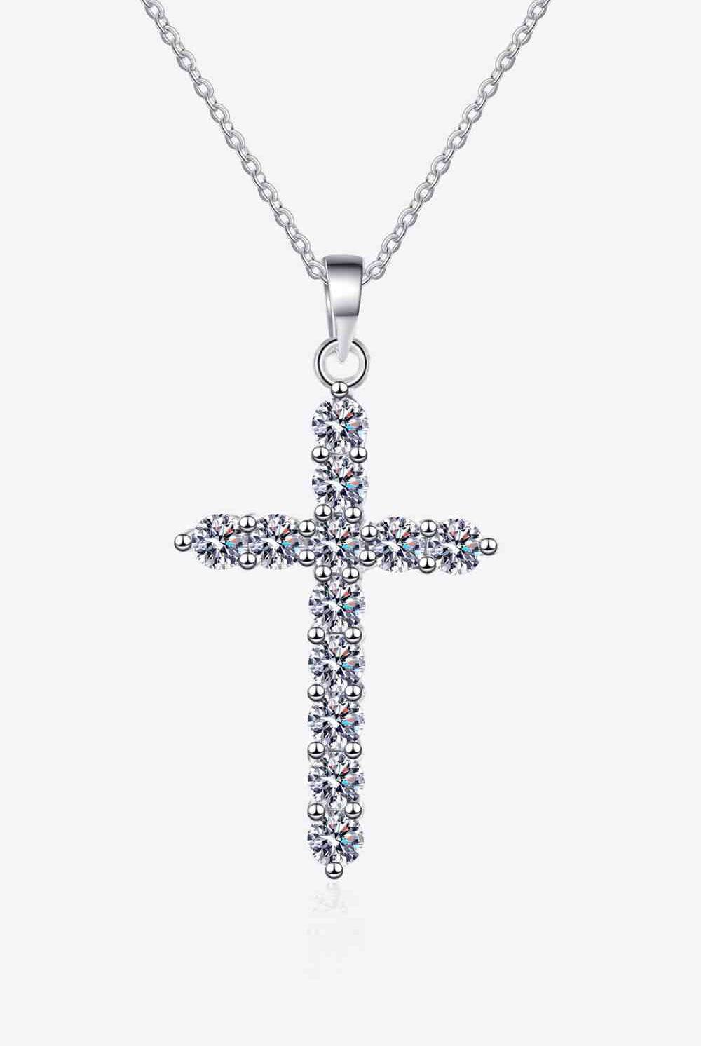 Adored 925 Sterling Silver Cross Moissanite Necklace-Necklaces-Trendsi-Urban Threadz Boutique, Women's Fashion Boutique in Saugatuck, MI