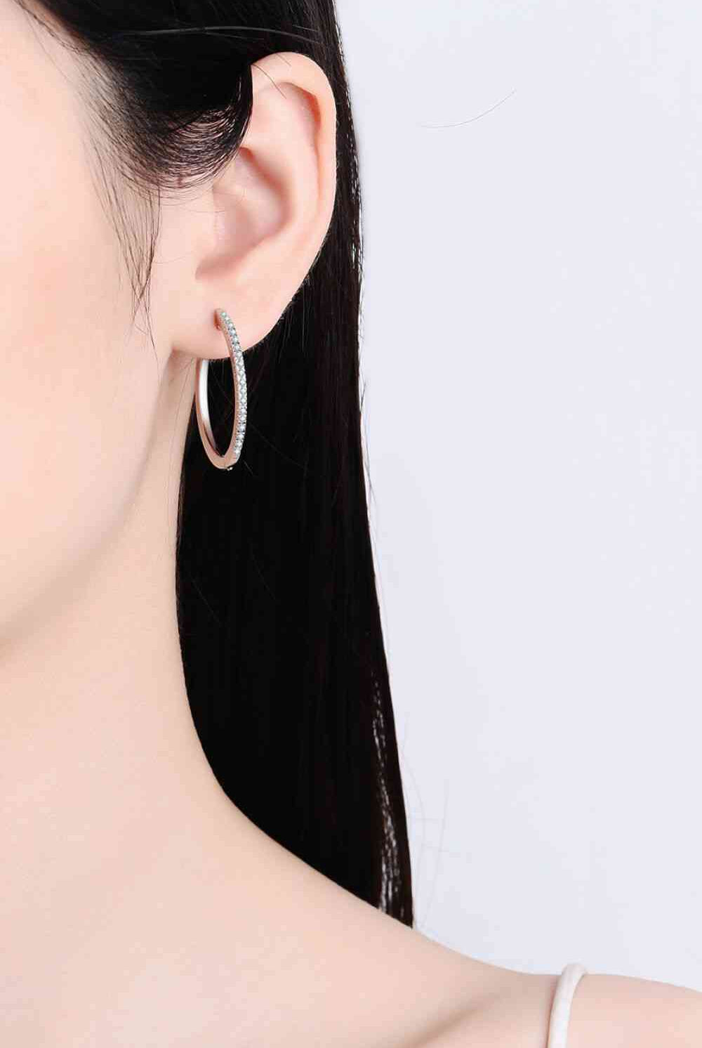 Rhodium-Plated Moissanite Hoop Earrings-Earrings-Trendsi-Urban Threadz Boutique, Women's Fashion Boutique in Saugatuck, MI